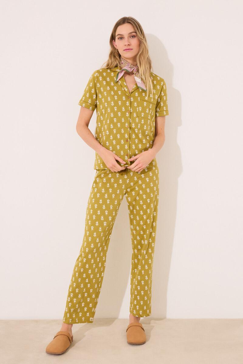 women'secret Pijama camisero 100% algodón kaki sellos Últimos 3 días