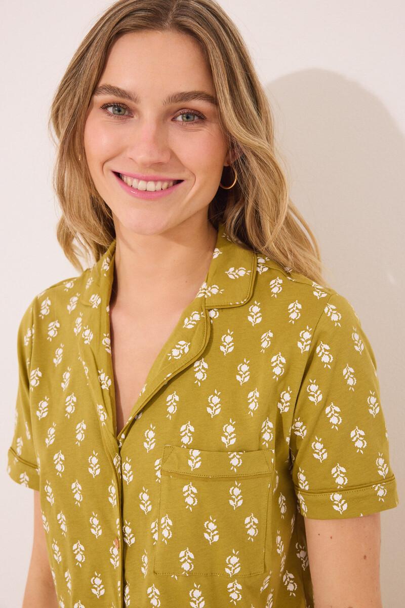 women'secret Pijama camisero 100% algodón kaki sellos Últimos 3 días