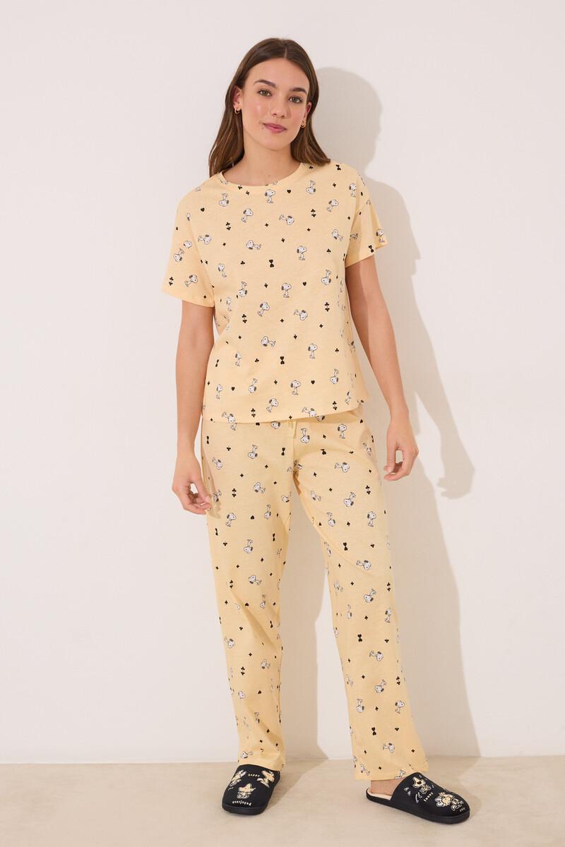 women'secret Pijama largo manga corta algodón Snoopy amarillo Grandes descuentos