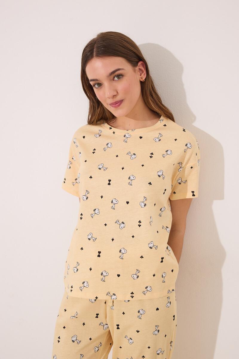 women'secret Pijama largo manga corta algodón Snoopy amarillo Grandes descuentos