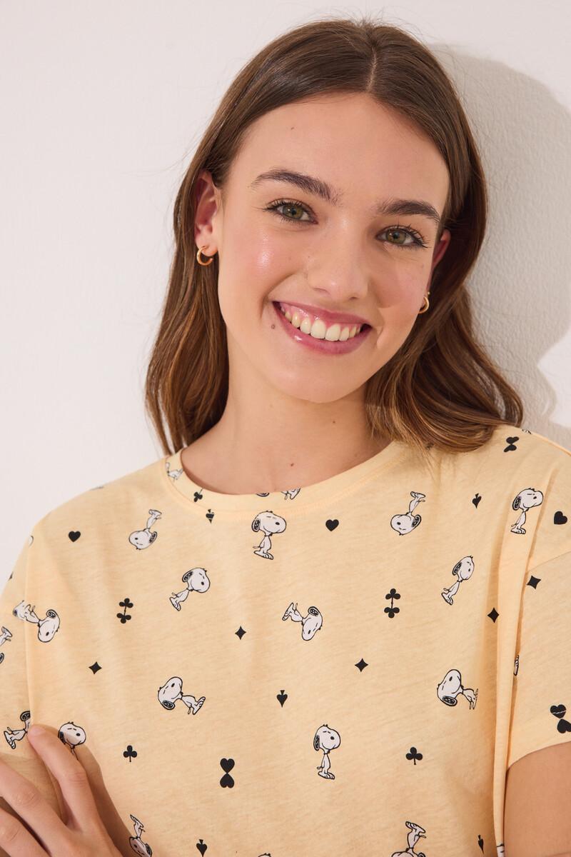 women'secret Pijama largo manga corta algodón Snoopy amarillo Grandes descuentos