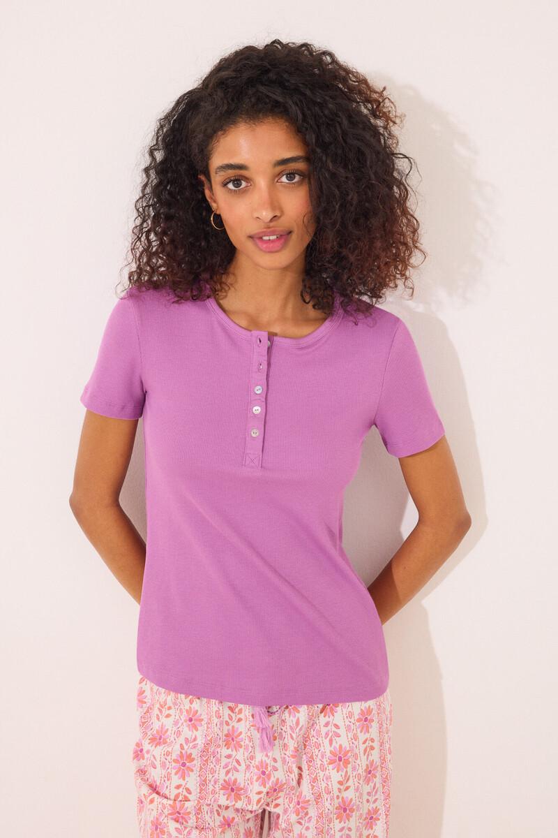 women'secret Camiseta manga corta canalé morado Limitado a 3 días