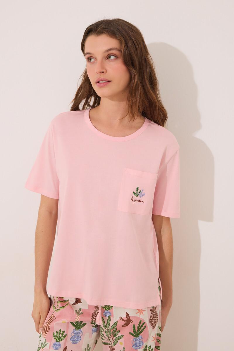 women'secret Pijama Capri 100% algodón rosa macetas Ahorra y exporta