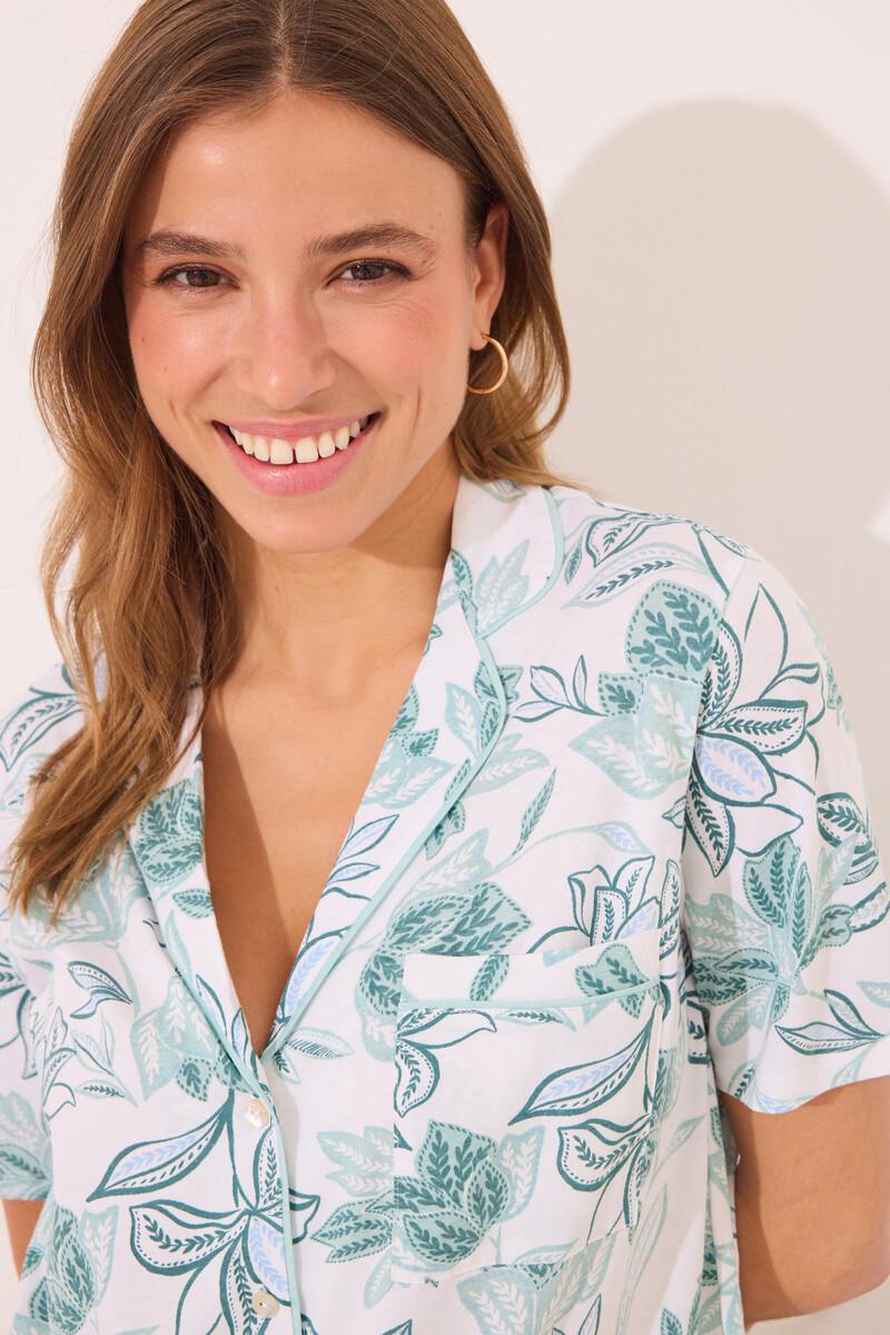 women'secret Pijama camisero 100% algodón flores verdes Descuento por venta flash