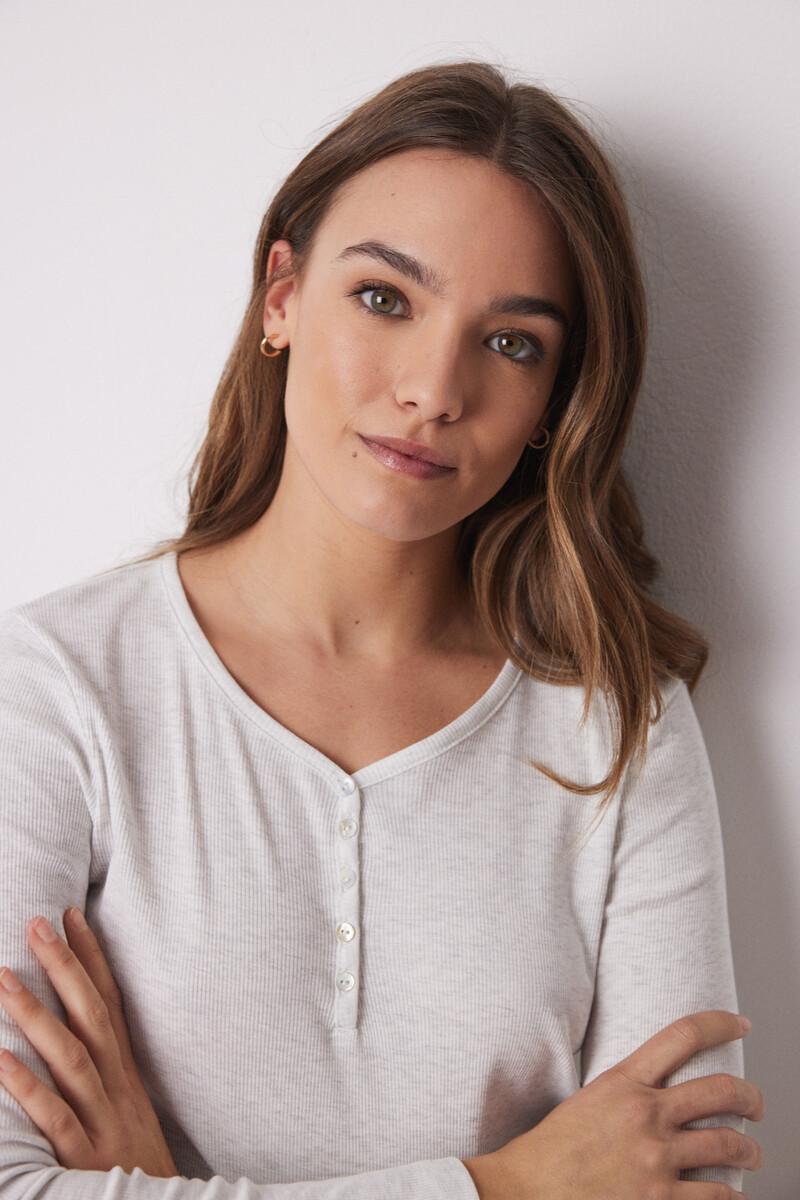 women'secret Camiseta manga larga canalé gris Ofertas de temporada