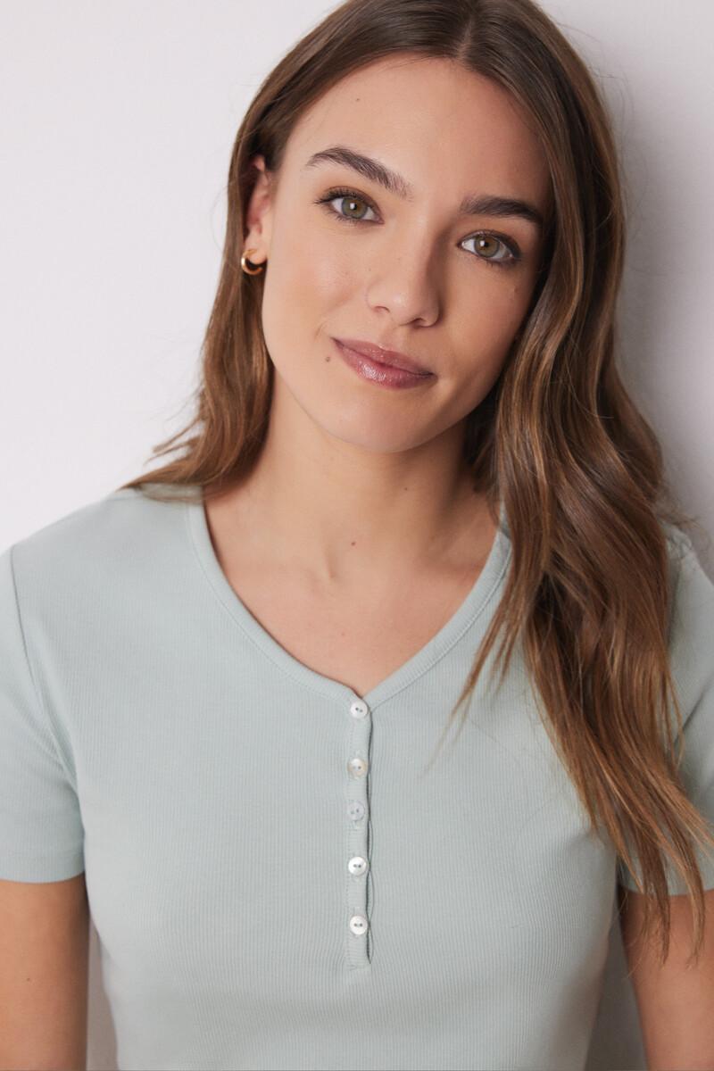 women'secret Camiseta manga corta canalé verde Rebajas de fin de temporada