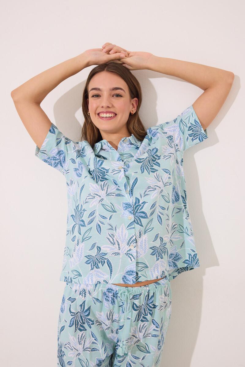 women'secret Pijama camisero Capri 100% algodón flores Precio ultrabajo