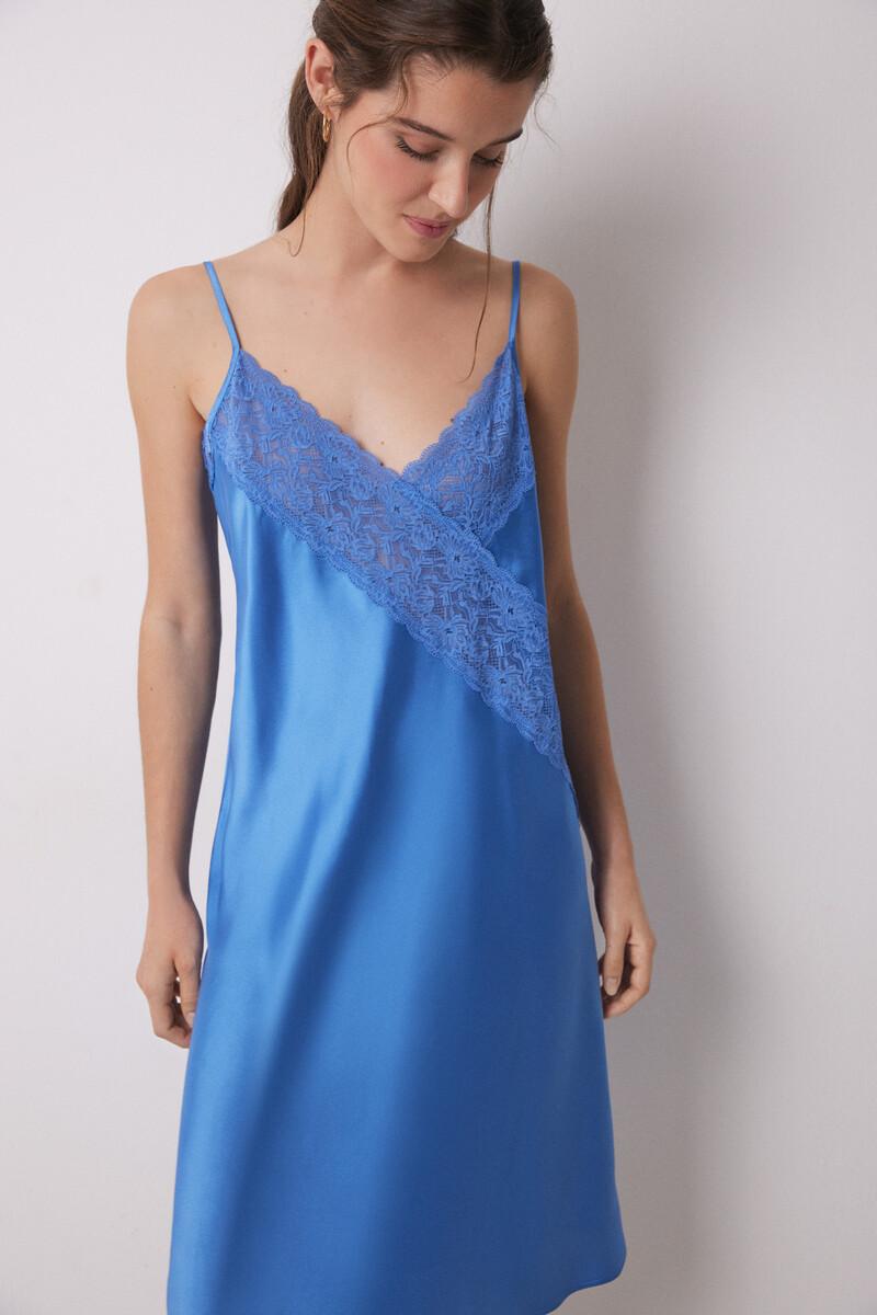 women'secret Camisón corto satén y encaje azul COMPRAR AHORA