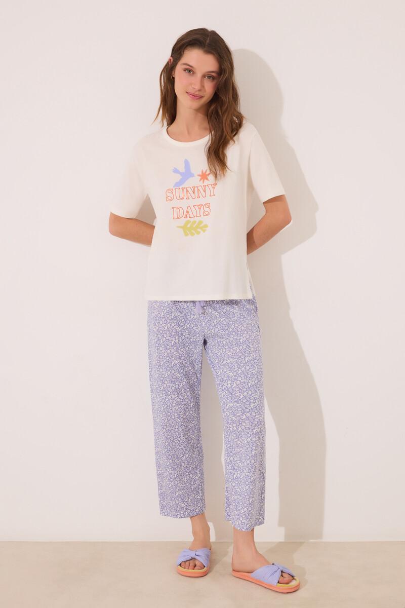 women'secret Pijama Capri 100% algodón blanco flores Últimos 2 días
