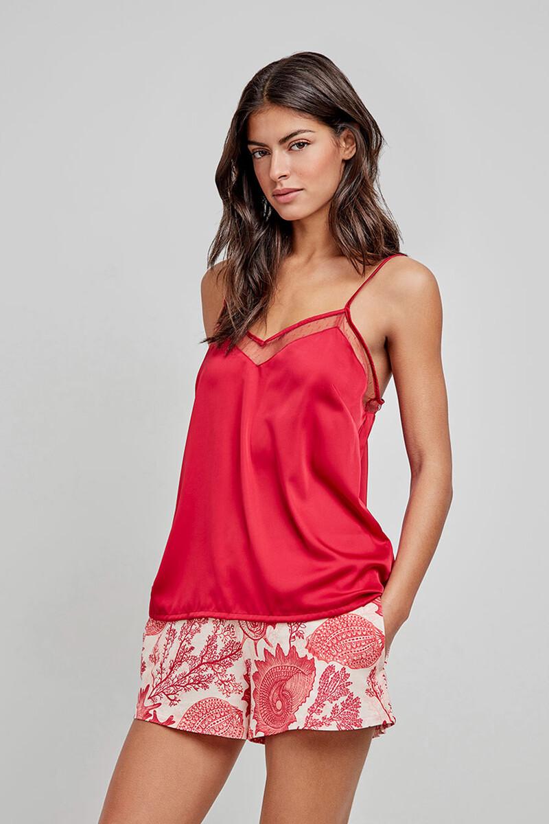 women'secret Camiseta pijama tirantes satinada roja Último día