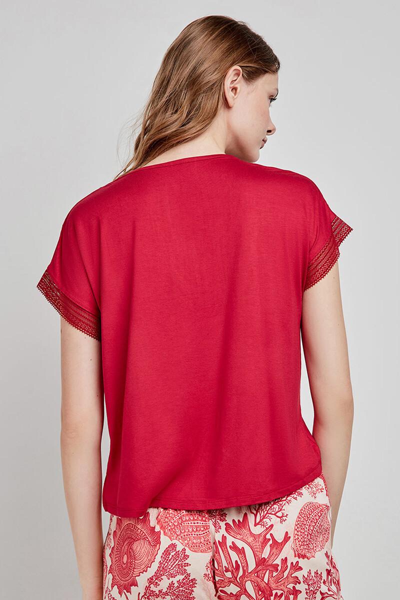 women'secret Camiseta pijama satinada granate En oferta