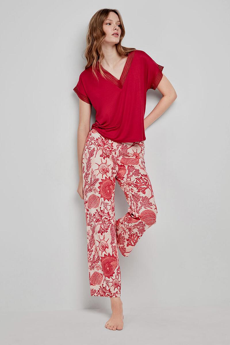 women'secret Camiseta pijama satinada granate En oferta