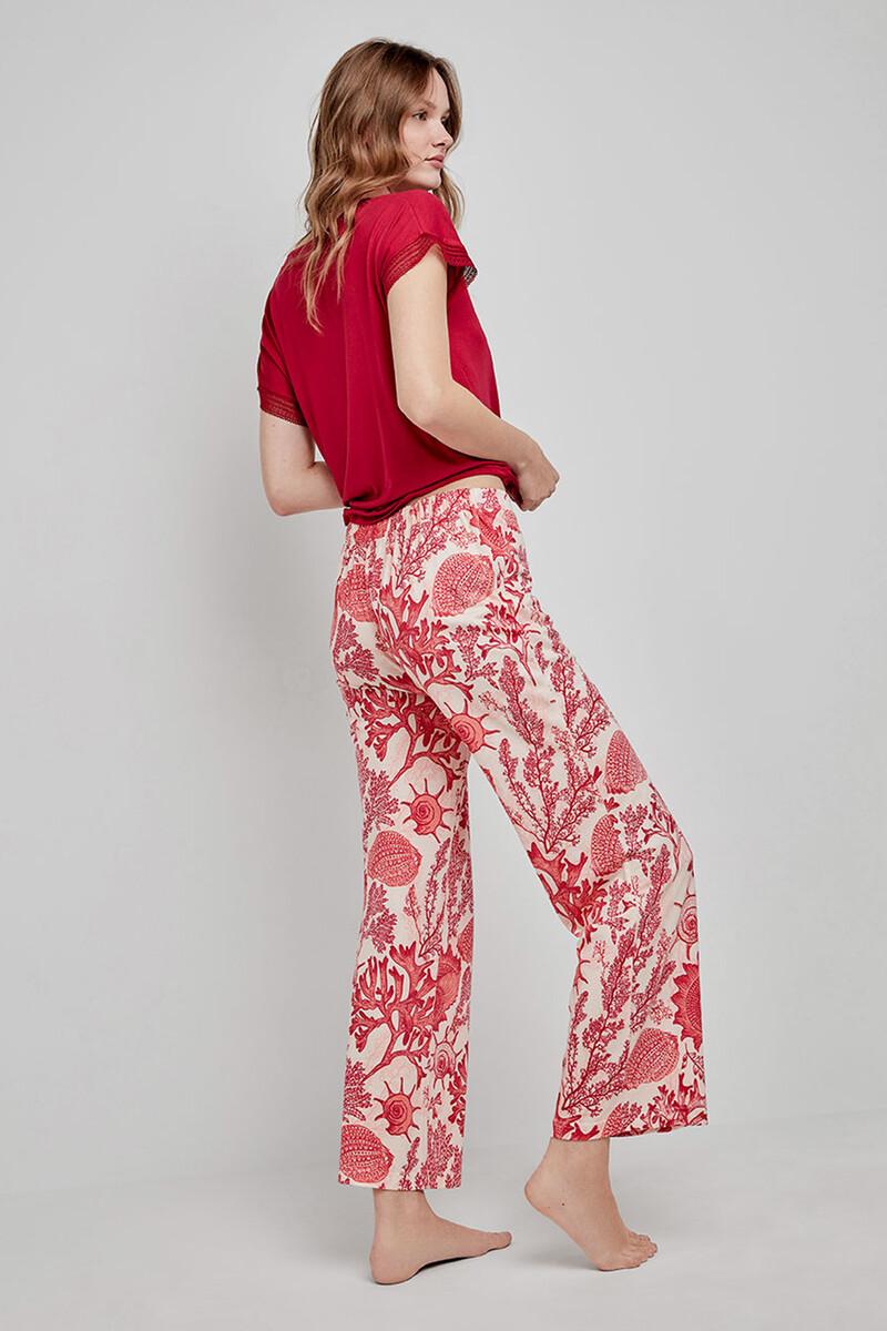 women'secret Camiseta pijama satinada granate En oferta
