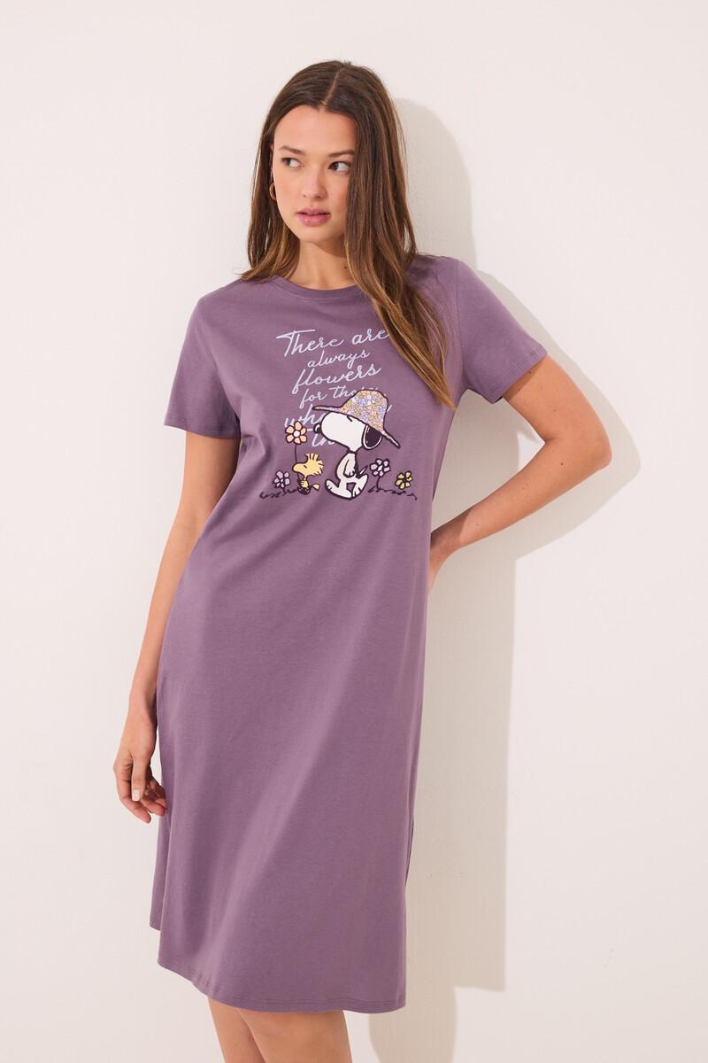 women'secret Camisón midi 100% algodón morado Snoopy Descuento por venta flash