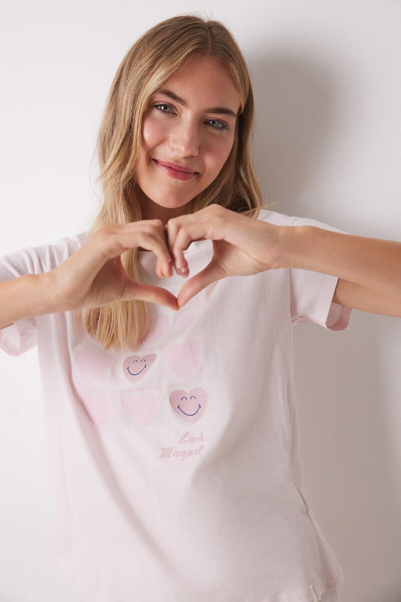 women'secret Pijama 100% algodón rosa corazones Outlet