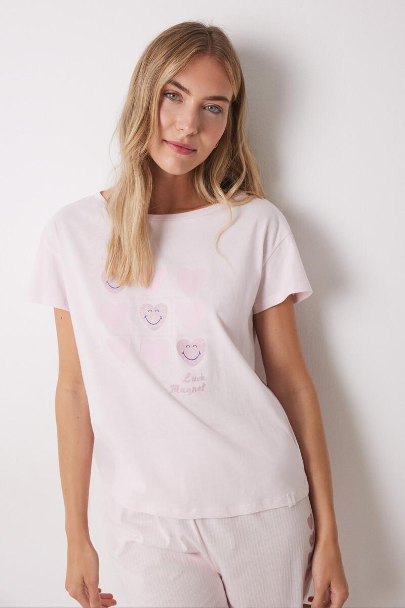 women'secret Pijama 100% algodón rosa corazones Outlet