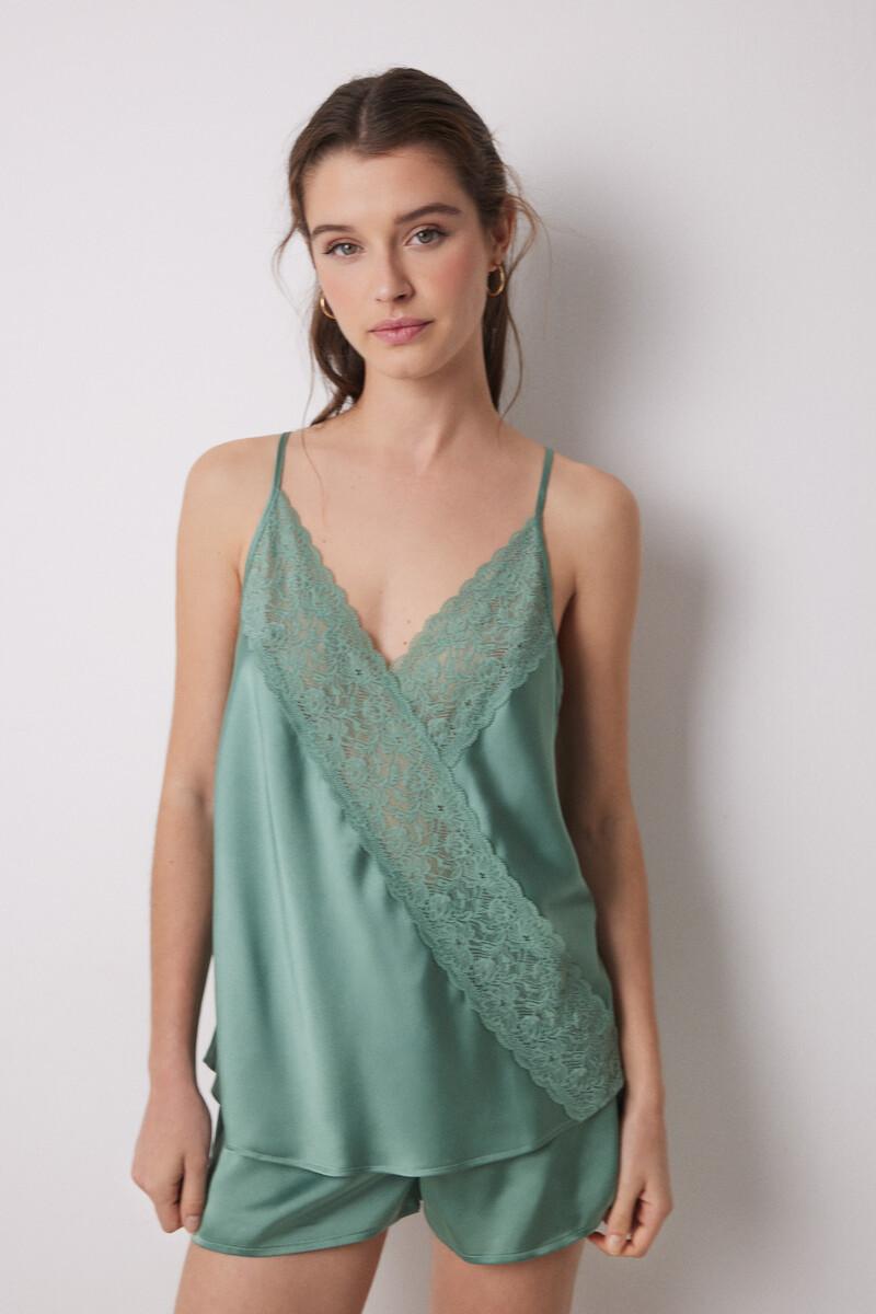 women'secret Pijama corto satén y encaje verde Descuento