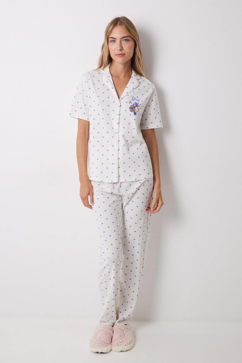 women'secret Pijama camisero 100% algodón corazones azules Tienda