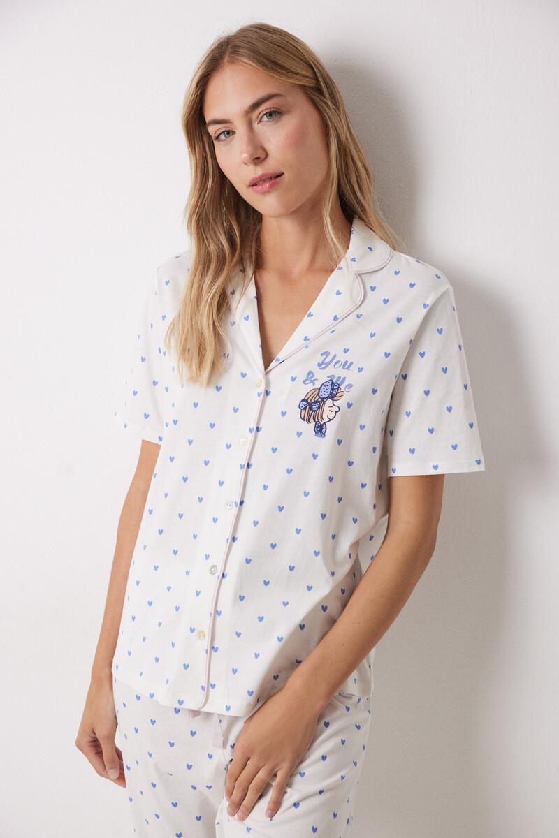 women'secret Pijama camisero 100% algodón corazones azules Tienda