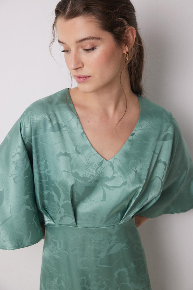 women'secret Vestido caftán satén jacquard verde Outlet online