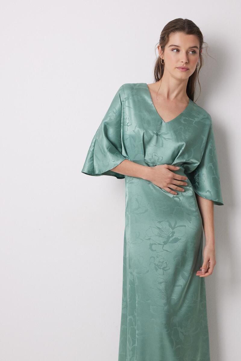 women'secret Vestido caftán satén jacquard verde Outlet online