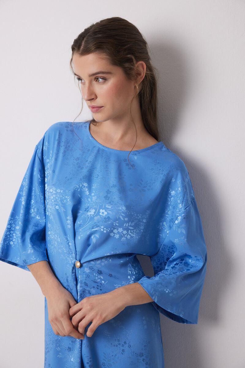 women'secret Vestido caftán satén jacquard azul Tienda
