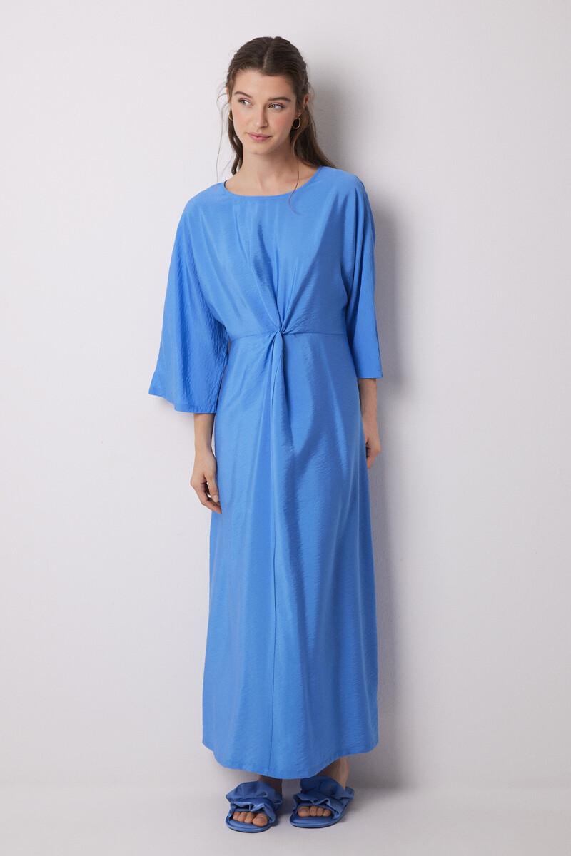 women'secret Vestido caftán satén plisado azul Tienda