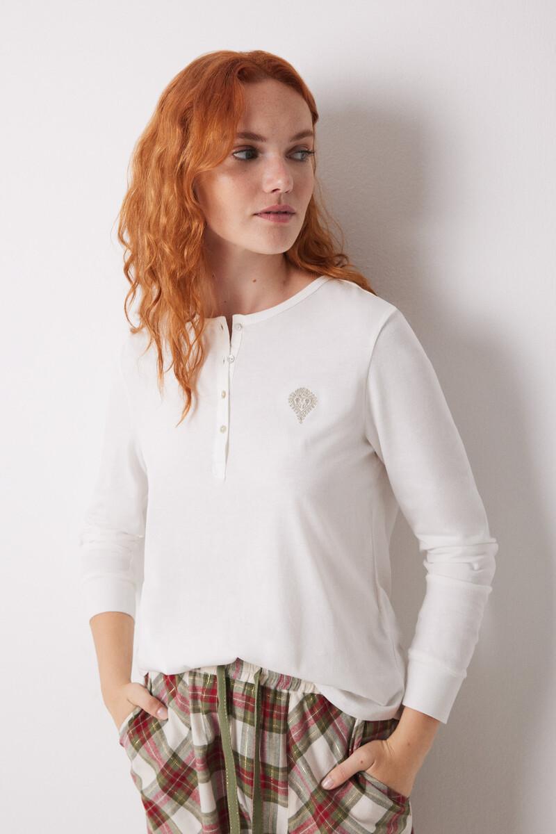 women'secret Camiseta manga larga 100% algodón marfil Rebajas baratas