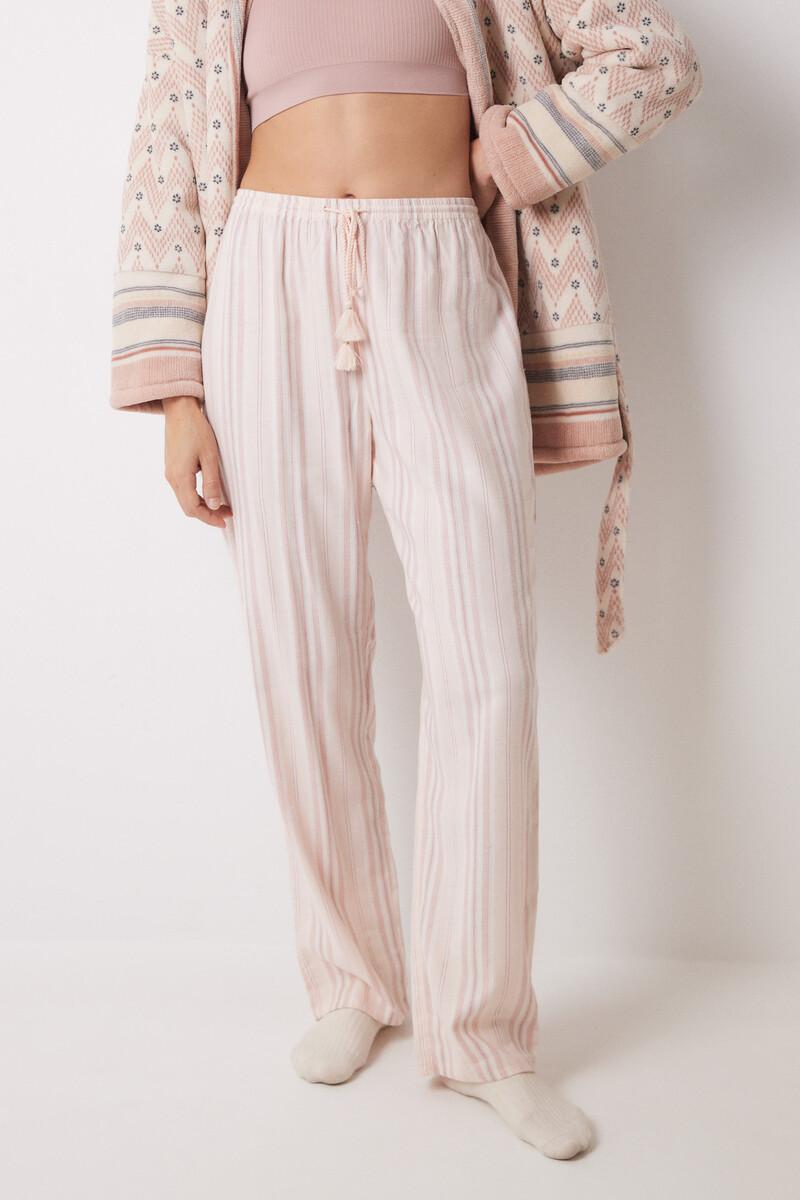 women'secret Pantalón largo franela rayas rosas Los más vendidos