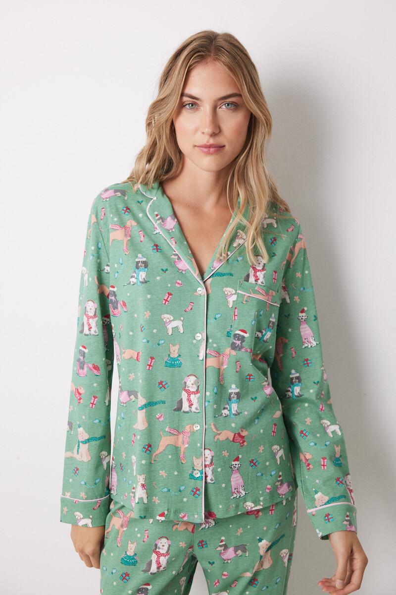 women'secret Pijama camisero 100% algodón perros navideños Descuento