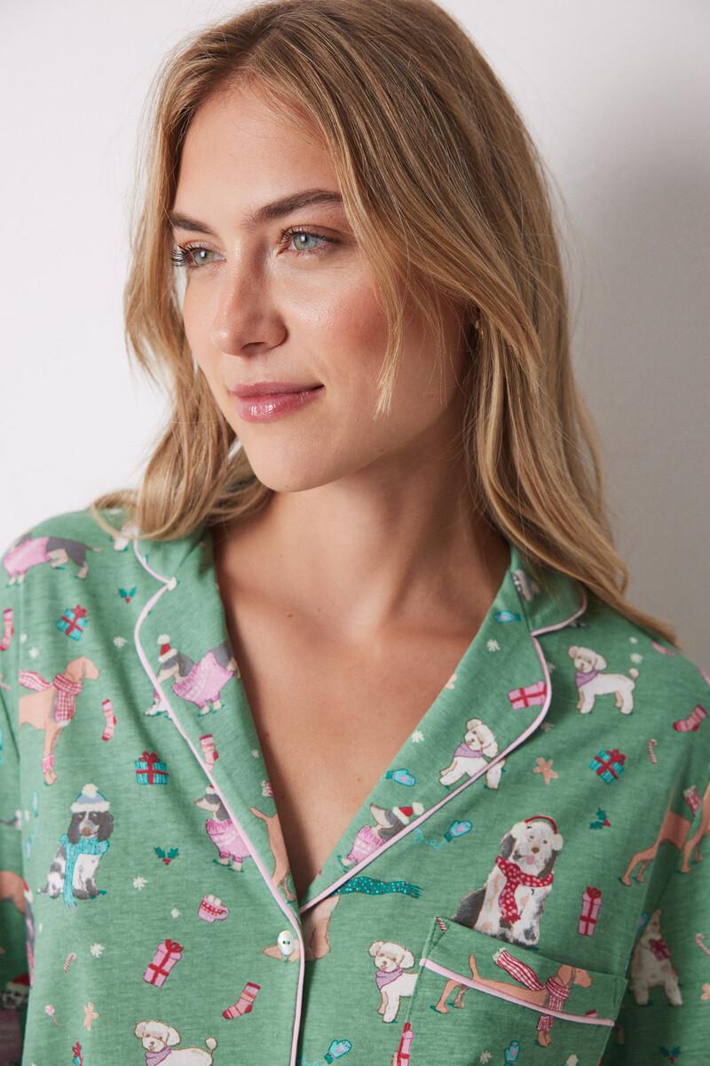 women'secret Pijama camisero 100% algodón perros navideños Descuento