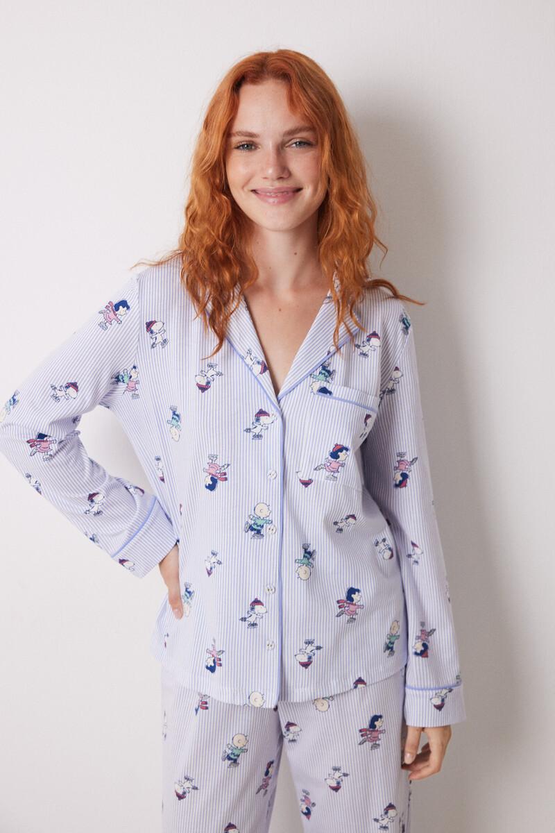 women'secret Pijama camisero largo 100% algodón rayas Snoopy Tienda