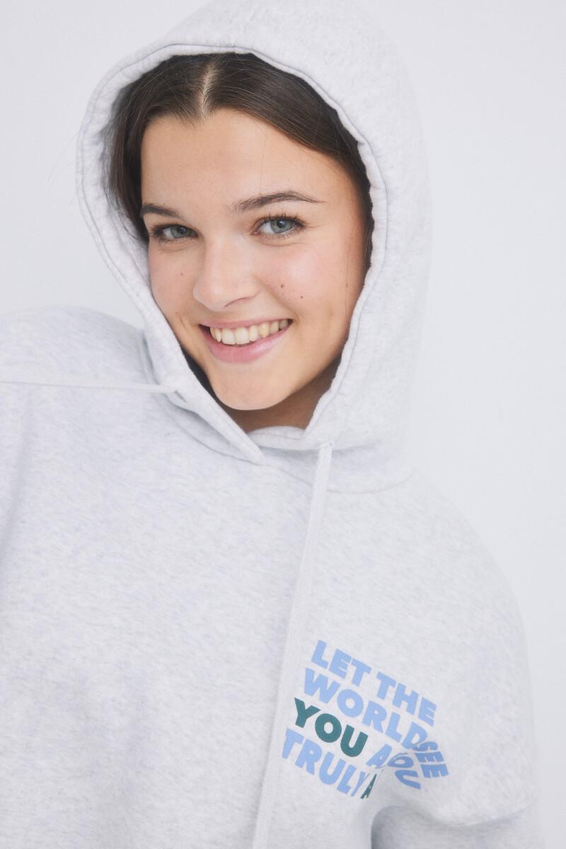 women'secret Sudadera capucha felpa gris logo Tienda