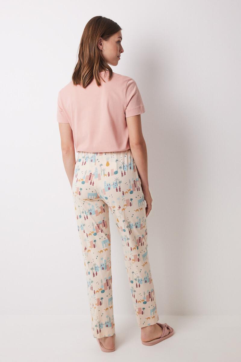 women'secret Pantalón largo 100% algodón marfil Outlet