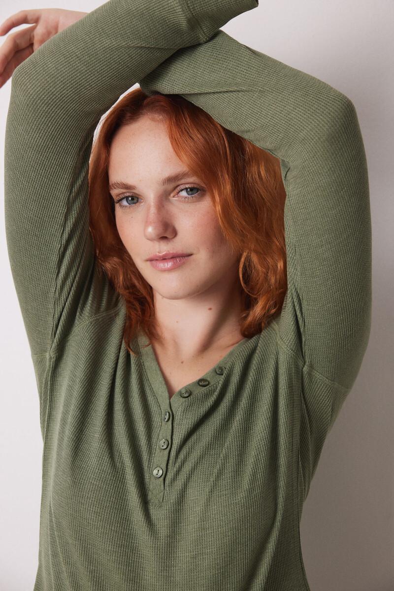 women'secret Camiseta manga larga tejido waffle verde ÚLTIMAS EDICIONES