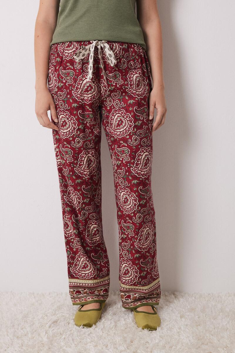 women'secret Pantalón pijama paisley algodón rojo Promoción por tiempo limitado
