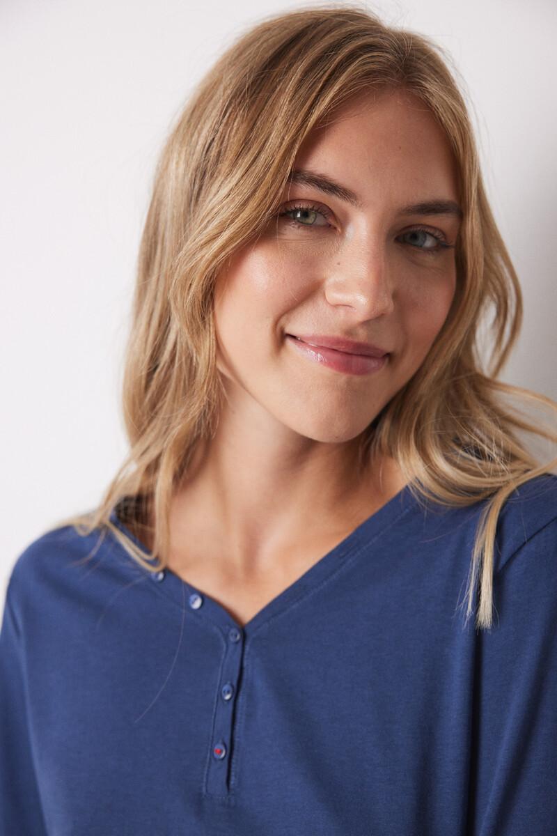 women'secret Camiseta algodón manga larga azul Superdescuento