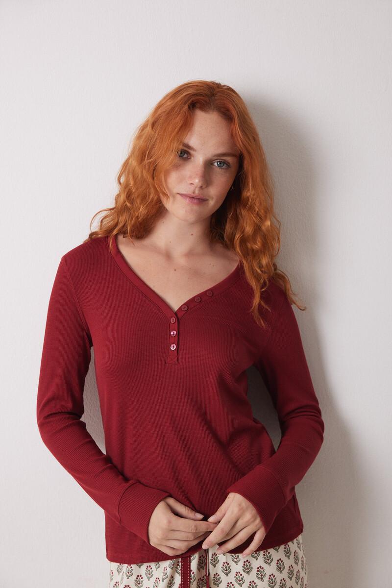 women'secret Camiseta manga larga tejido waffle rojo Rebajas baratas