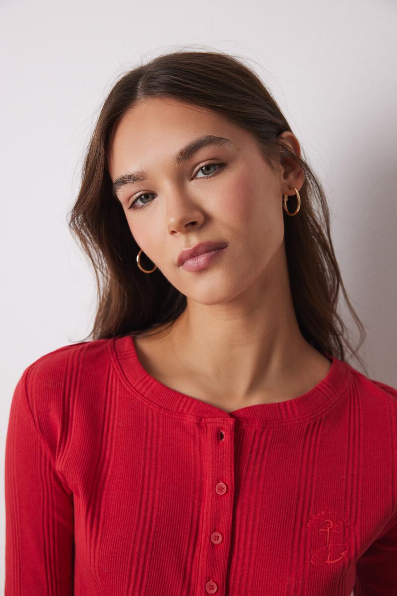 women'secret Camiseta manga larga canalé roja Rebajas de fábrica