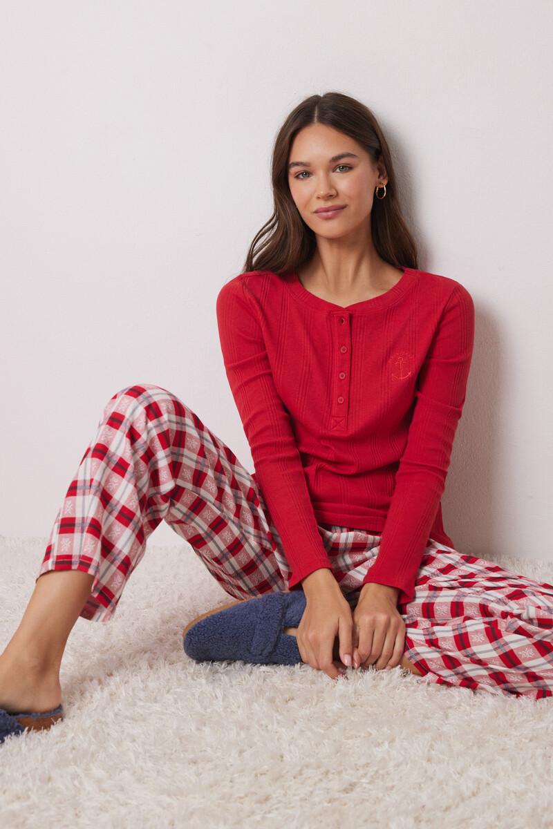 women'secret Camiseta manga larga canalé roja Rebajas de fábrica