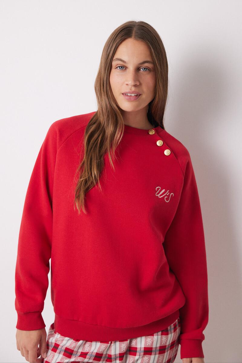 women'secret Sudadera felpa algodón roja Ventas relámpago