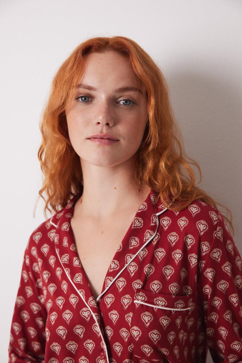 women'secret Pijama camisero largo rojo corazones Tienda