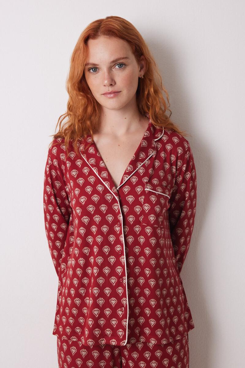 women'secret Pijama camisero largo rojo corazones Tienda