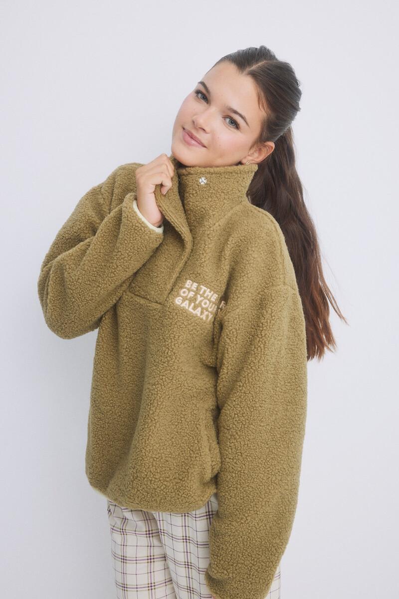 women'secret Sudadera corta borreguito kaki Oferta especial