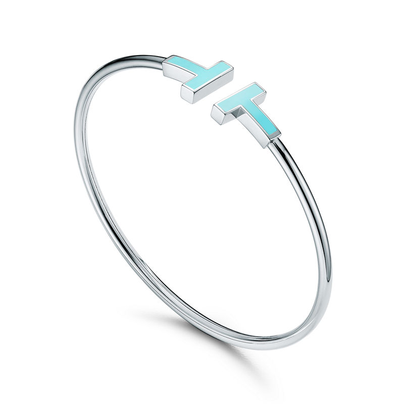 Tiffany & Co. Tiffany T Pulsera Wire de turquesa de oro blanco Grandes ahorros
