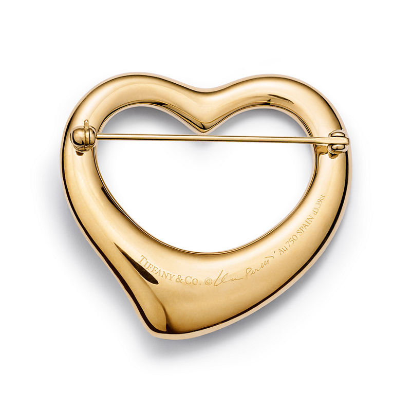 Tiffany & Co. Elsa Peretti® Broche Open Heart de oro amarillo con diamantes en pavé Descuento