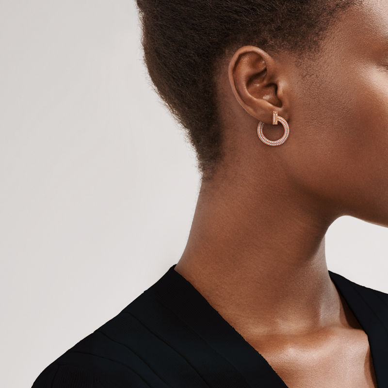 Tiffany & Co. Tiffany T T1 Pendientes de aro abiertos de oro rosa con diamantes Solo queda un día