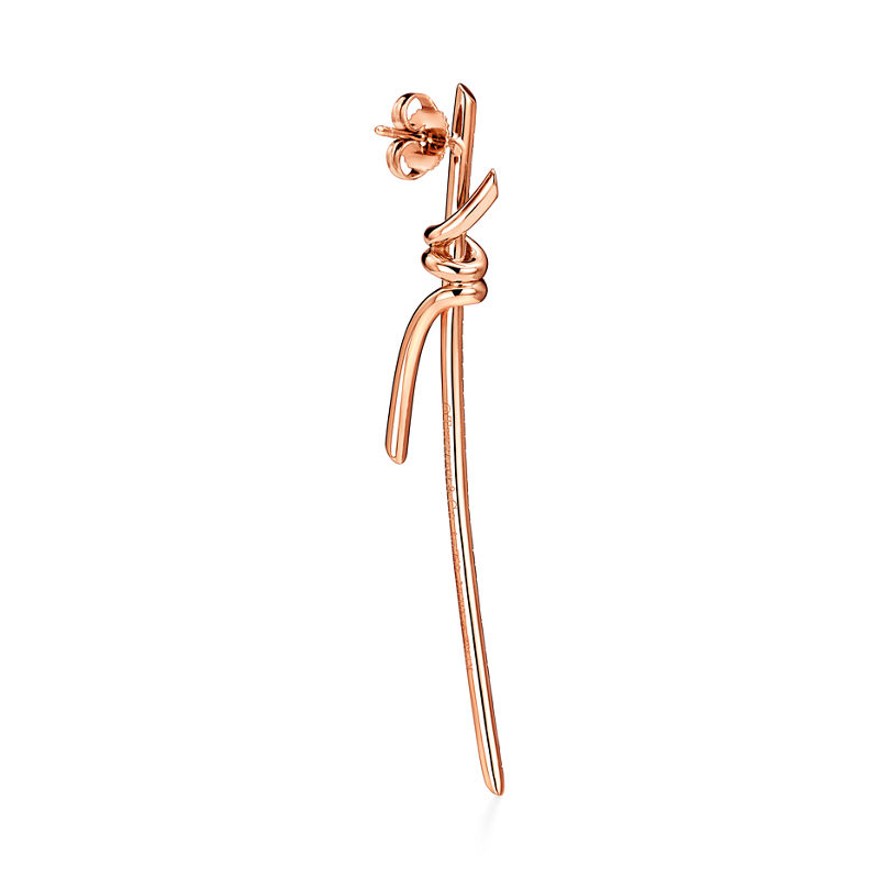 Tiffany & Co. Tiffany Knot Pendientes largos en oro rosa con diamantes Grandes descuentos