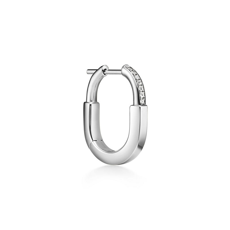 Tiffany & Co. Tiffany Lock Pendientes pequeños de oro blanco con diamantes Tienda de fábrica