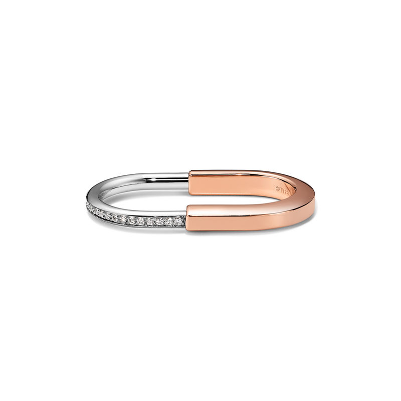 Tiffany & Co. Tiffany Lock Anillo para dos dedos de oro rosa y blanco con diamantes Outlet